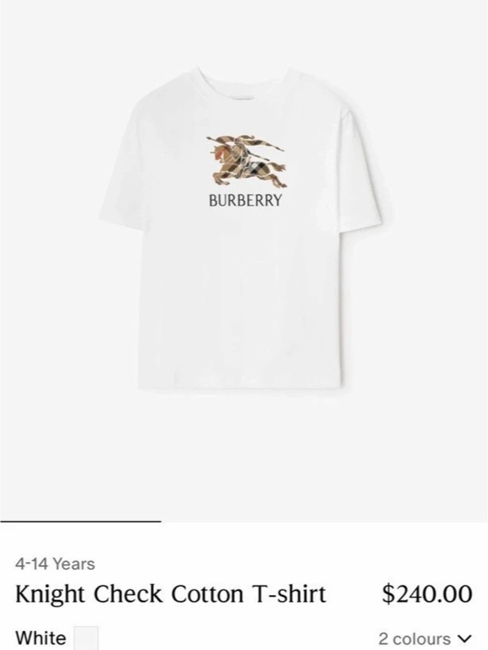 Burberry Knight Check Cotton T-shirt White Graphic T-Shirt